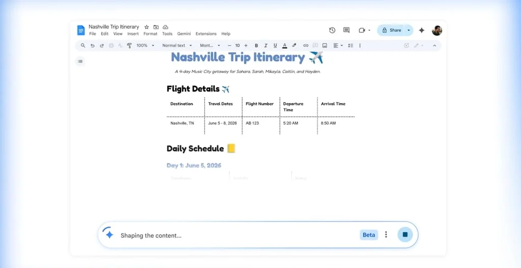 The new Google Docs "Help me create" tool.