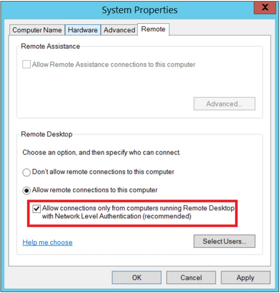 Enabling NLA via the UI