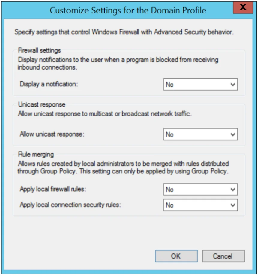 Windows Firewall Domain Profile Customized Settings
