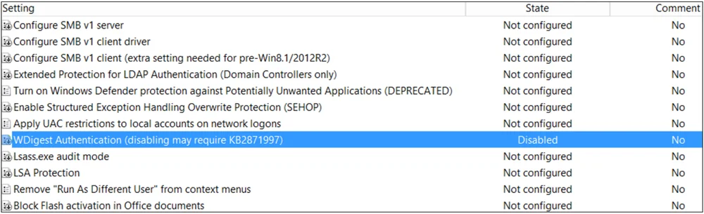 Disabling WDigest Authentication via the MS Security Guide Group Policy Template